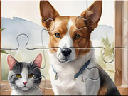 Jigsaw Puzzle: Ölgemälde Hund und Katze